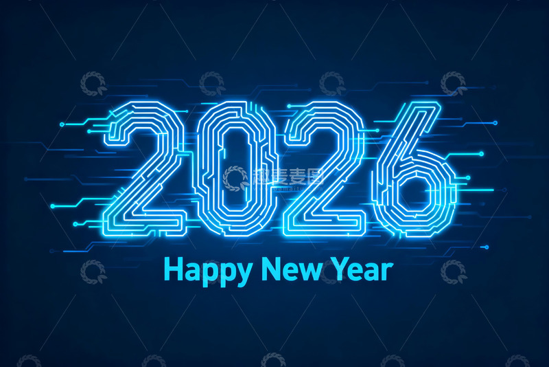 高清大图下载【趣麦麦图】2026年科技风格新年贺图