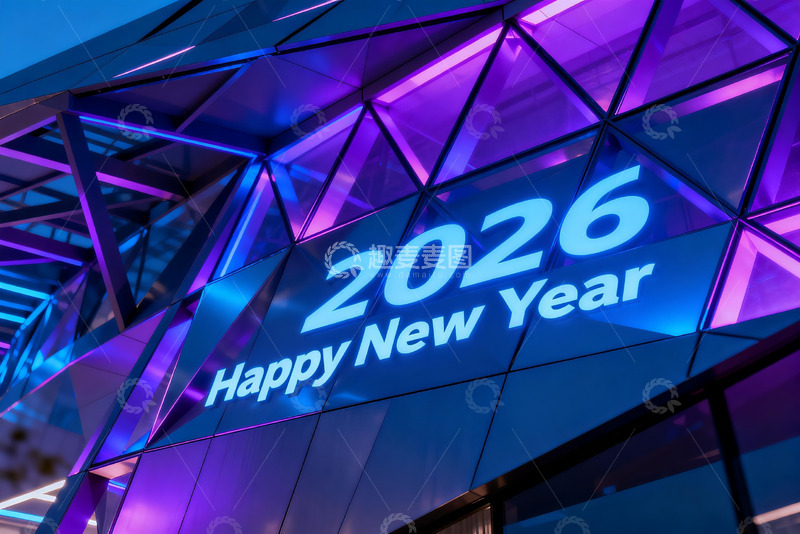 高清大图下载【趣麦麦图】2026新年祝福灯光建筑