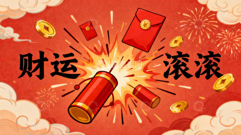 高清大图下载【趣麦麦图】春节爆竹红包财运滚滚