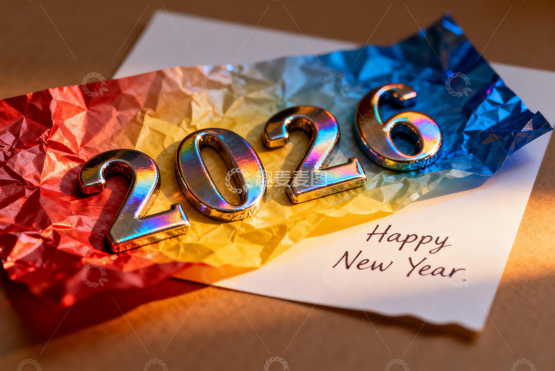 高清大图下载【趣麦麦图】2026新年贺卡与彩色纸张