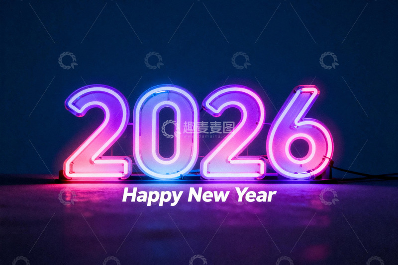 高清大图下载【趣麦麦图】2026年新年霓虹灯展示