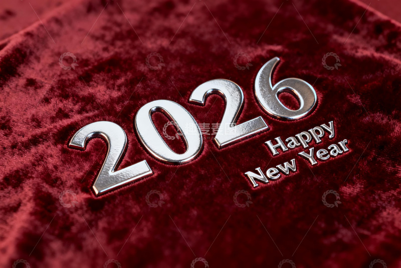 高清大图下载【趣麦麦图】2026新年贺词红色绒面背景