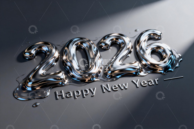 高清大图下载【趣麦麦图】2026新年金属质感数字