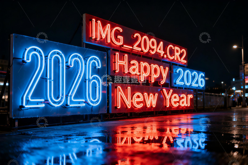 高清大图下载【趣麦麦图】2026新年霓虹灯夜景