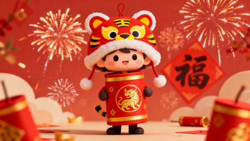新年卡通老虎形象庆祝节日
