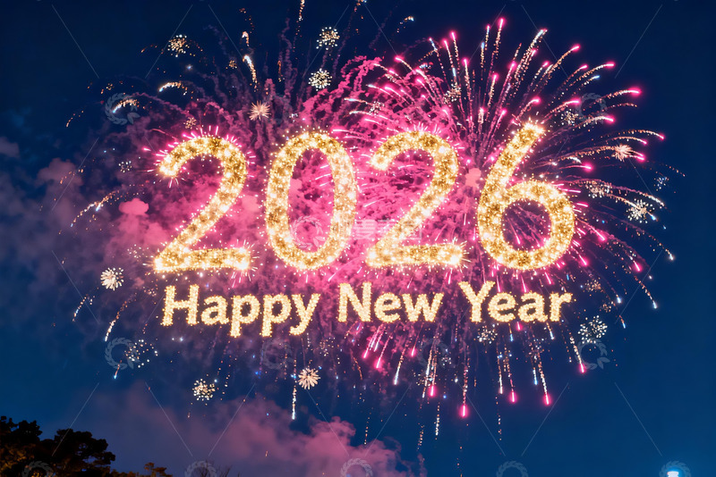高清大图下载【趣麦麦图】2026新年烟花绽放夜空