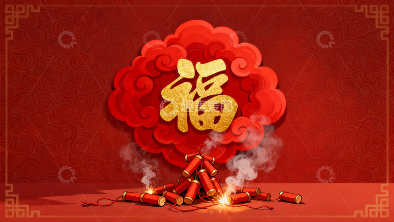 高清大图下载【趣麦麦图】春节烟花福字喜庆图案