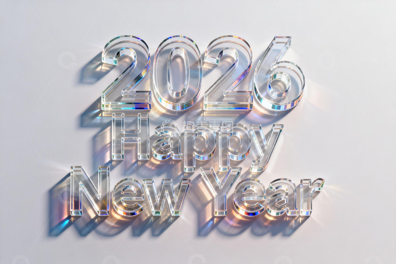 高清大图下载【趣麦麦图】2026新年快乐水晶文字