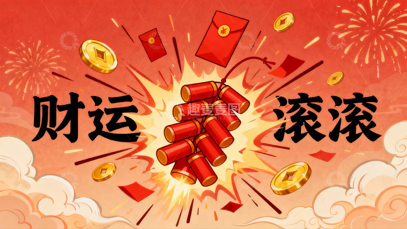 高清大图下载【趣麦麦图】春节爆竹红包财运滚滚