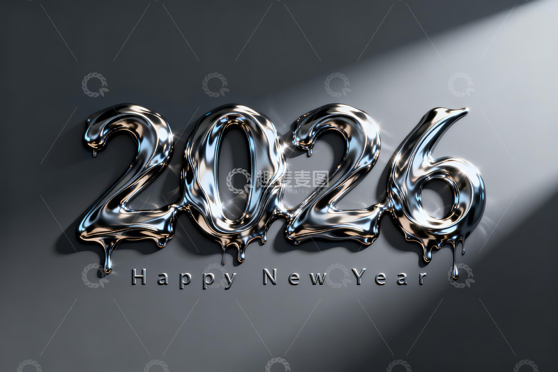 高清大图下载【趣麦麦图】2026新年金属数字艺术