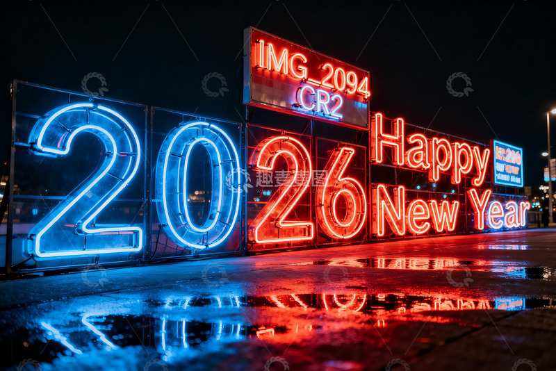 高清大图下载【趣麦麦图】2026新年霓虹灯夜景
