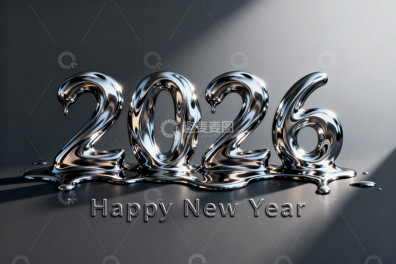 高清大图下载【趣麦麦图】2026年新年金属数字艺术