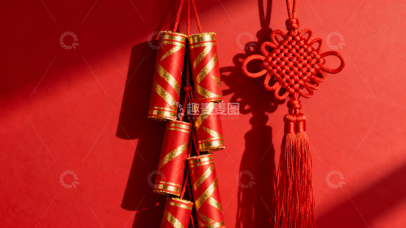 高清大图下载【趣麦麦图】红色背景上的中式挂饰