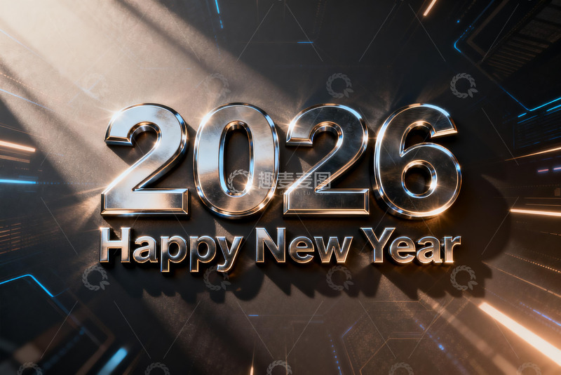 高清大图下载【趣麦麦图】2026新年祝福金属质感海报
