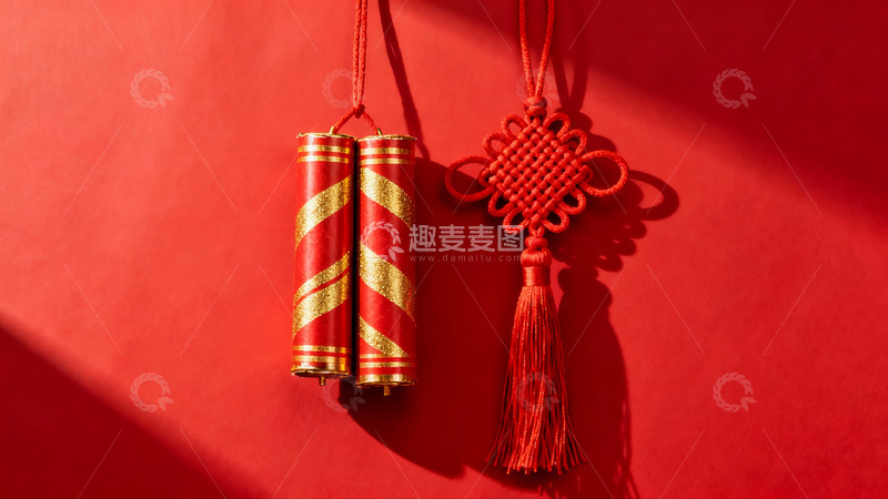 高清大图下载【趣麦麦图】-红色背景上的中式挂饰