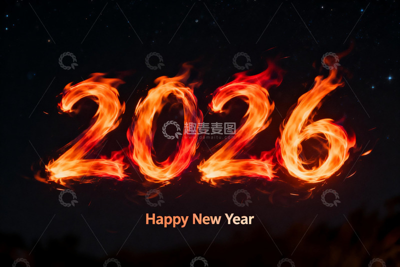 高清大图下载【趣麦麦图】火焰数字2026新年贺图