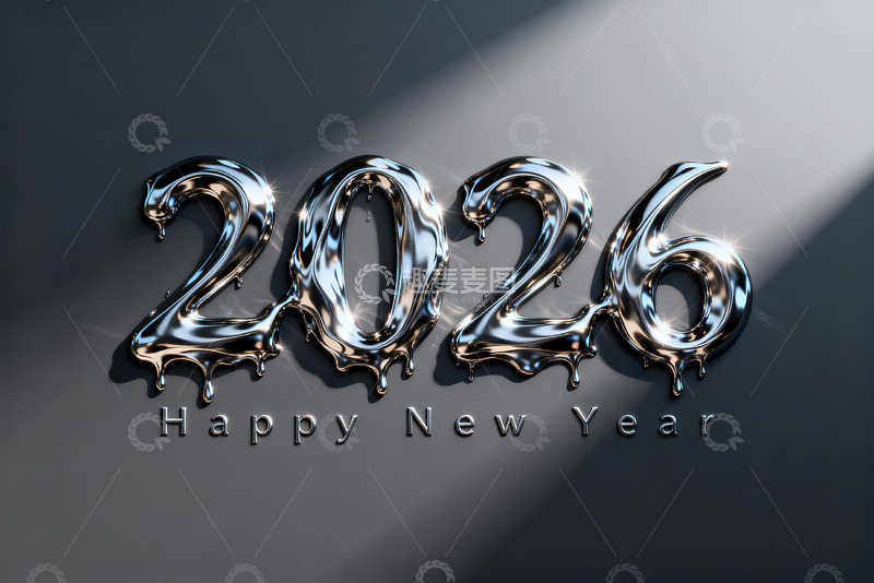 高清大图下载【趣麦麦图】2026年新年金属数字艺术