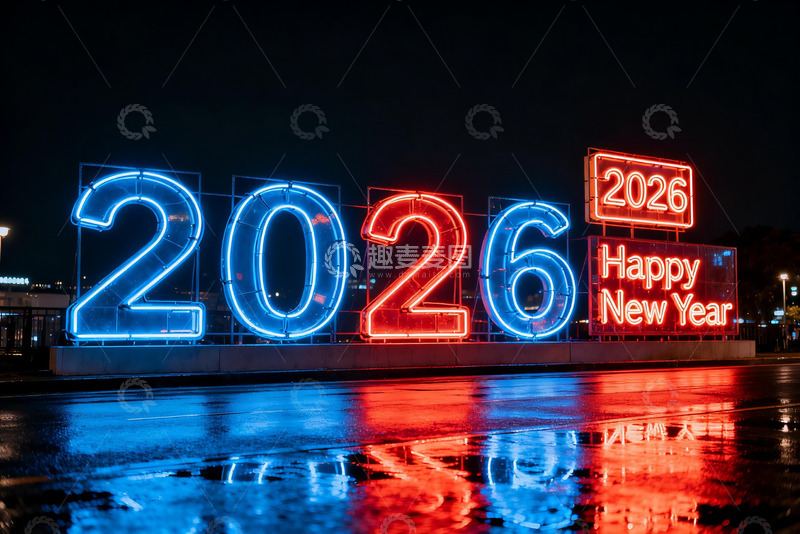 高清大图下载【趣麦麦图】2026新年霓虹灯夜景