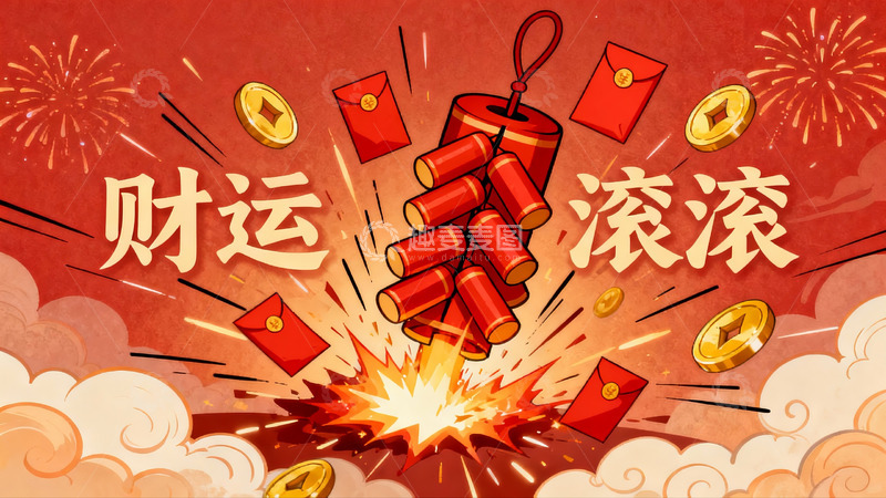 高清大图下载【趣麦麦图】春节爆竹烟花财运滚滚