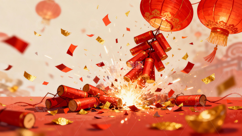 高清大图下载【趣麦麦图】春节鞭炮烟花喜庆场景
