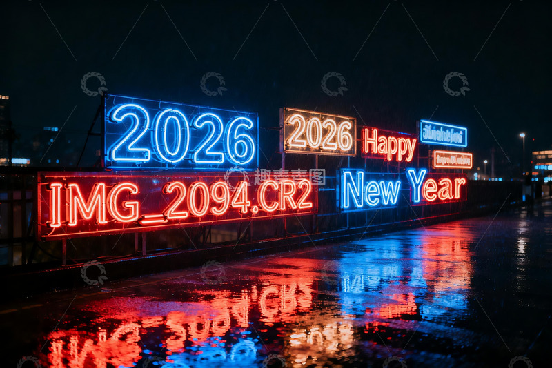 高清大图下载【趣麦麦图】2026新年霓虹灯夜景