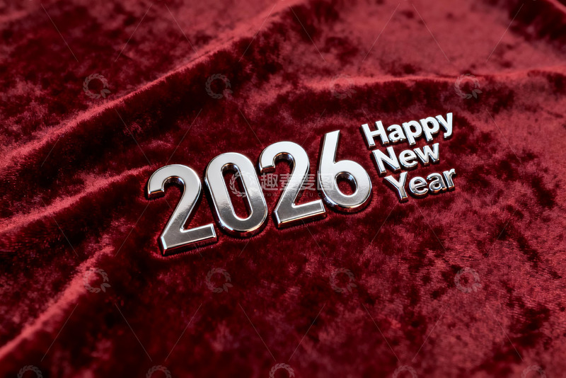 高清大图下载【趣麦麦图】2026新年贺词红色绒布背景