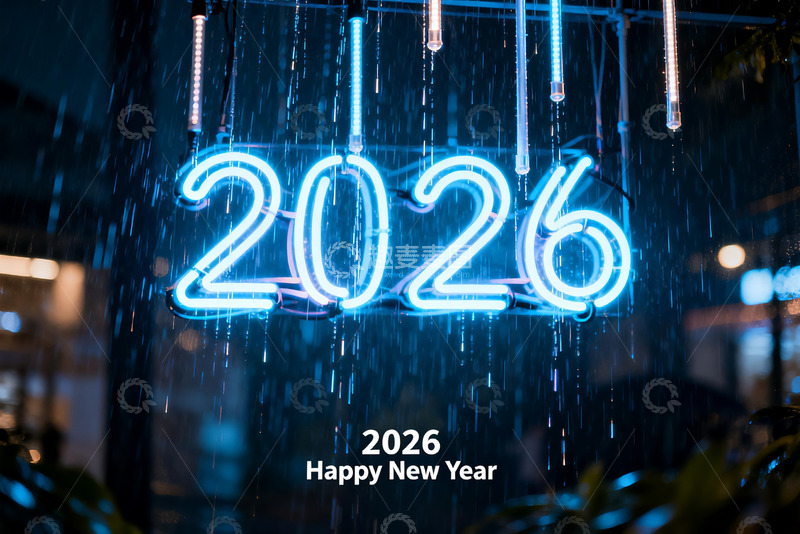 高清大图下载【趣麦麦图】2026新年霓虹灯雨景