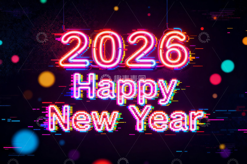 高清大图下载【趣麦麦图】2026新年快乐霓虹灯效果