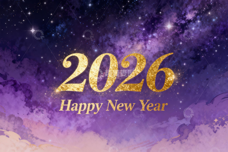 高清大图下载【趣麦麦图】2026新年贺图星空背景