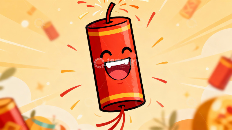 高清大图下载【趣麦麦图】卡通烟花笑脸庆祝节日