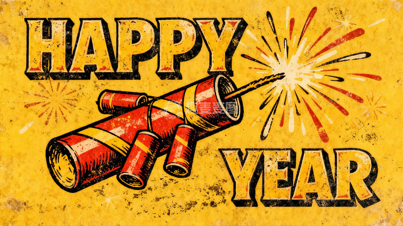 高清大图下载【趣麦麦图】新年庆祝烟花图案海报