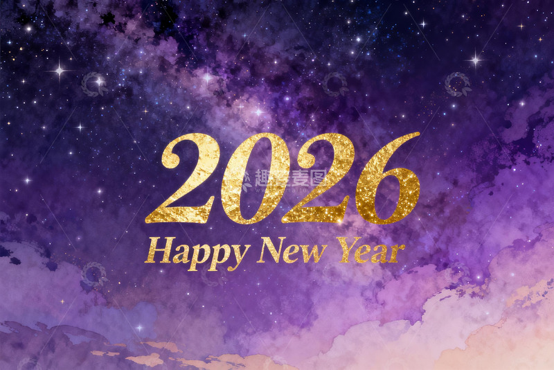 高清大图下载【趣麦麦图】2026新年贺图星空背景
