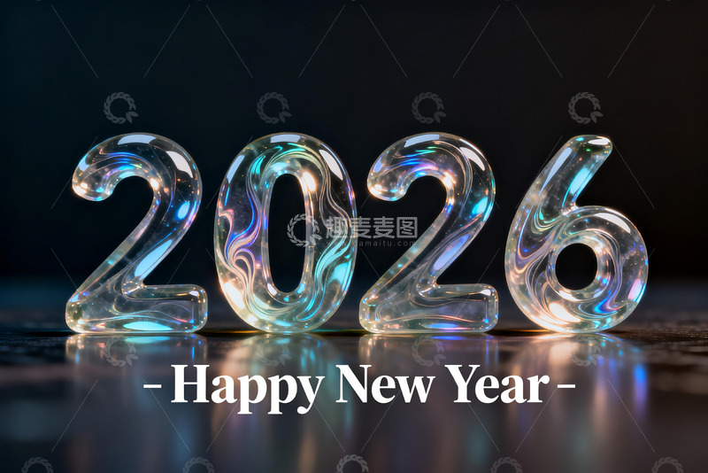 高清大图下载【趣麦麦图】2026新年玻璃数字艺术