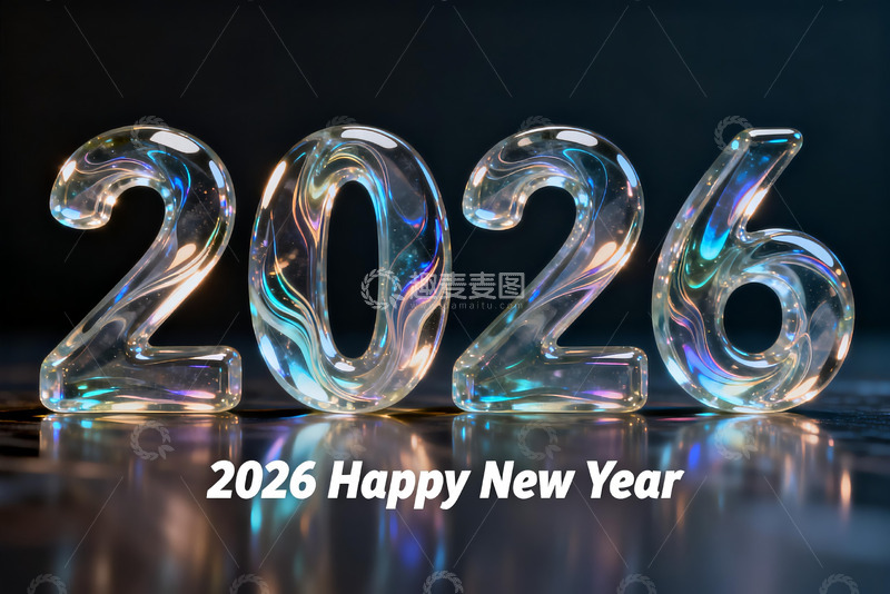 高清大图下载【趣麦麦图】2026新年玻璃数字艺术
