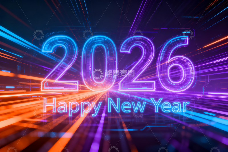 高清大图下载【趣麦麦图】2026新年科技光影贺图