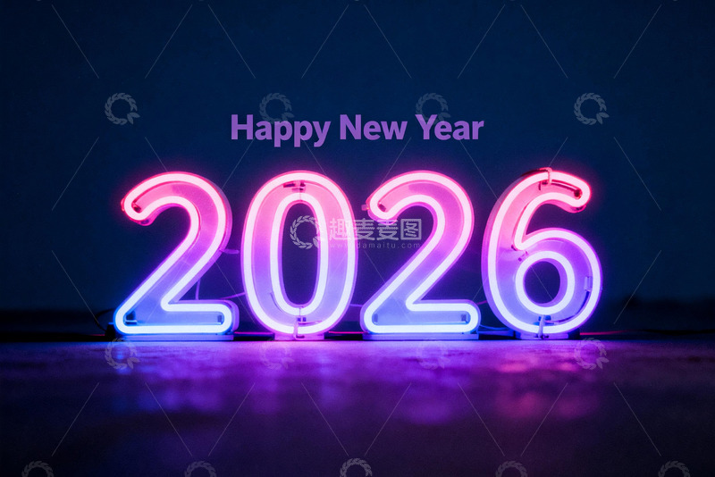 高清大图下载【趣麦麦图】2026年新年霓虹灯展示