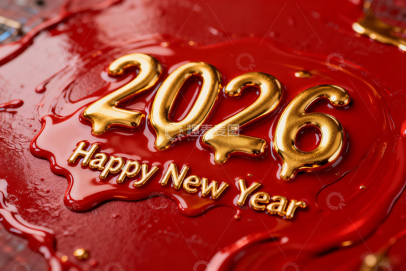 高清大图下载【趣麦麦图】2026新年金色数字红色背景