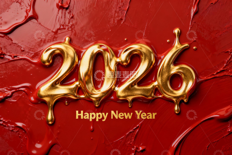 高清大图下载【趣麦麦图】2026新年金色数字红色背景