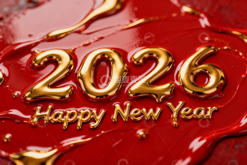 高清大图下载【趣麦麦图】2026新年金色数字红色背景