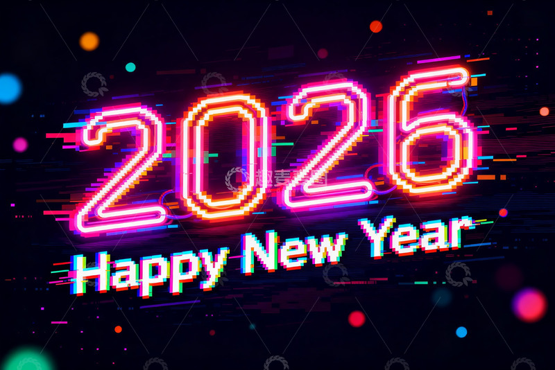 高清大图下载【趣麦麦图】2026新年霓虹灯贺图