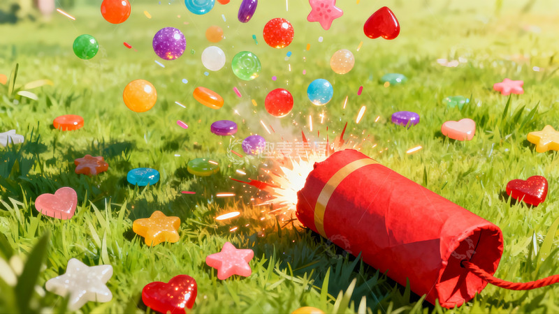 高清大图下载【趣麦麦图】草地烟花糖果缤纷绽放