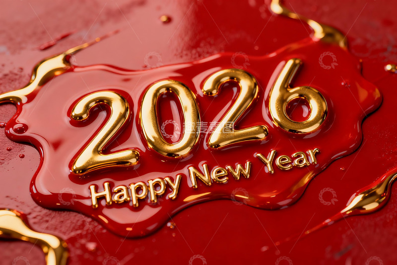 高清大图下载【趣麦麦图】2026新年金色数字红色背景