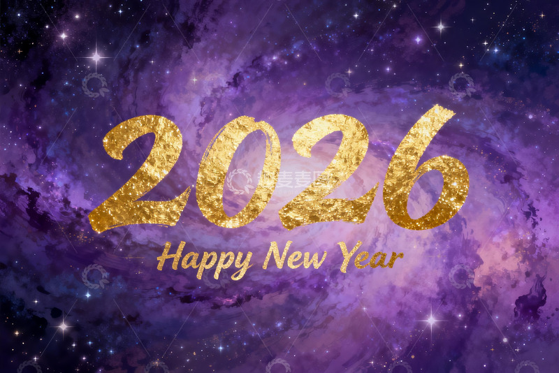 高清大图下载【趣麦麦图】2026新年金色星空贺图