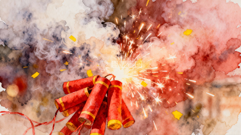 高清大图下载【趣麦麦图】烟花绽放红色鞭炮