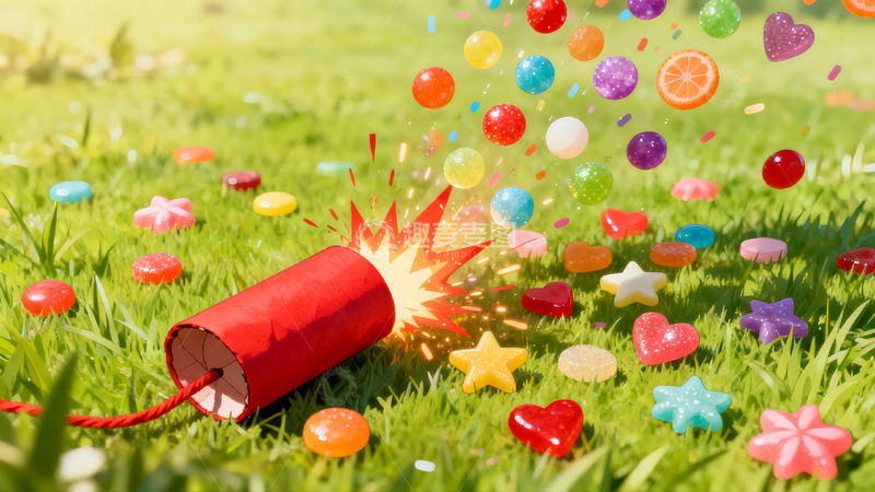 高清大图下载【趣麦麦图】草地烟花糖果缤纷绽放
