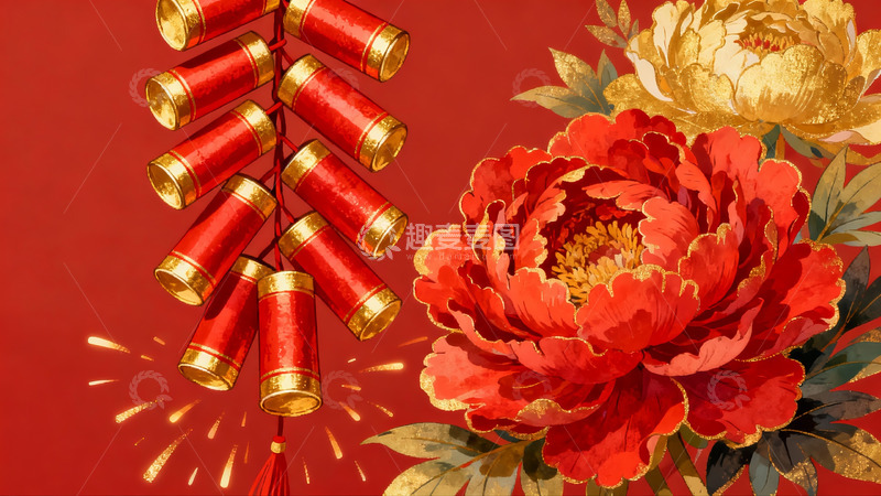 高清大图下载【趣麦麦图】春节烟花牡丹图