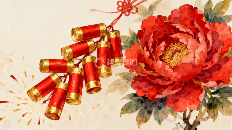 高清大图下载【趣麦麦图】春节烟花牡丹图