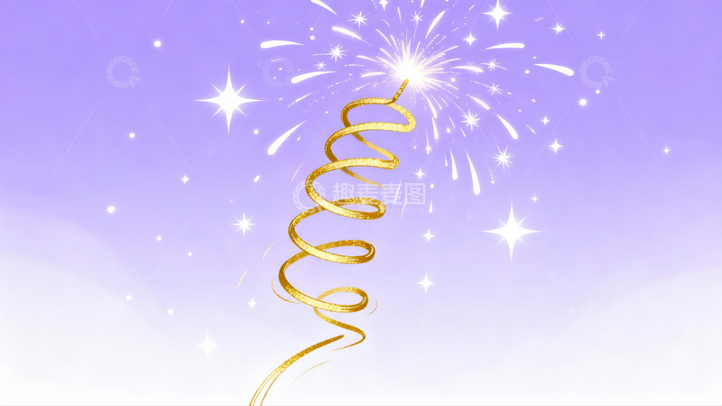 高清大图下载【趣麦麦图】金色烟花螺旋绽放夜空