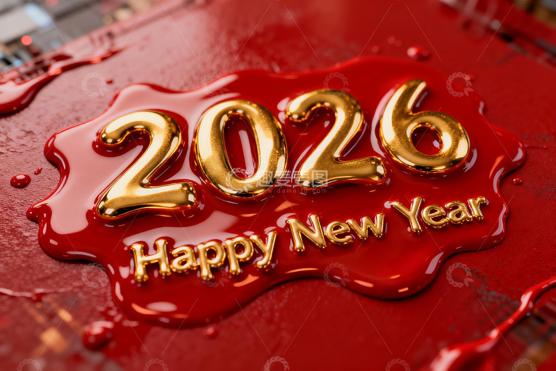 高清大图下载【趣麦麦图】2026新年金色数字红色背景