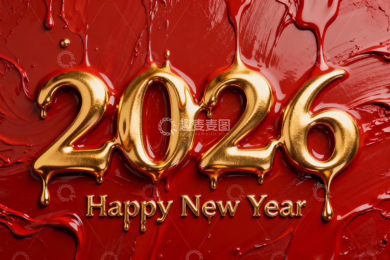 高清大图下载【趣麦麦图】2026新年金色数字红色背景